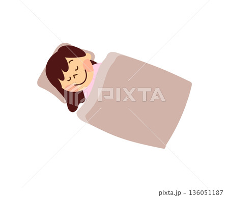 布団で寝ている若い女性 136051187