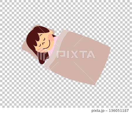 布団で寝ている若い女性 136051187