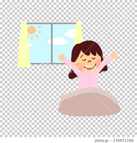 朝起きて伸びをする若い女性 朝起きて伸びをする若い女性 136051188