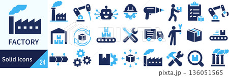 ベクターの工場に関するシルエットアイコンセット ベクターの工場に関するシルエットアイコンセット 136051565