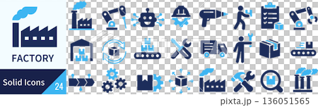 ベクターの工場に関するシルエットアイコンセット ベクターの工場に関するシルエットアイコンセット 136051565
