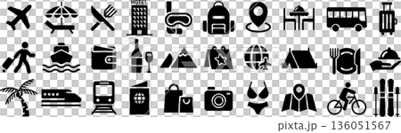 ベクターでモノクロの観光に関するアイコンセット 136051567