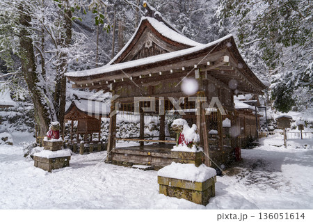 雪に包まれた冬の神社境内 雪に包まれた冬の神社境内 136051614