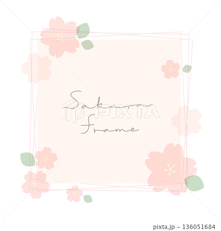 桜のフレーム素材。可愛い春の花のベクターイラスト。ピンク色で可愛いブーケのテンプレート。 桜のフレーム素材。可愛い春の花のベクターイラスト。ピンク色で可愛いブーケのテンプレート。 136051684