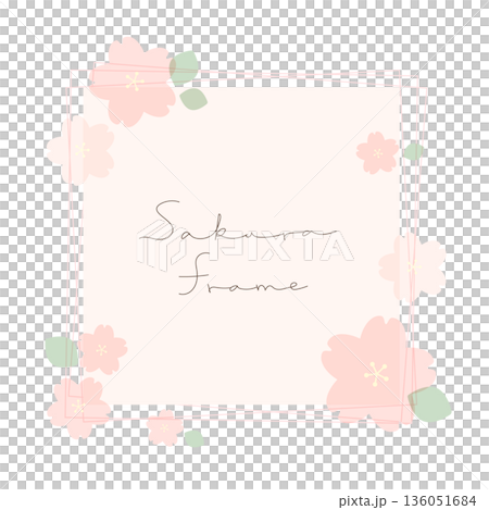 桜のフレーム素材。可愛い春の花のベクターイラスト。ピンク色で可愛いブーケのテンプレート。 桜のフレーム素材。可愛い春の花のベクターイラスト。ピンク色で可愛いブーケのテンプレート。 136051684
