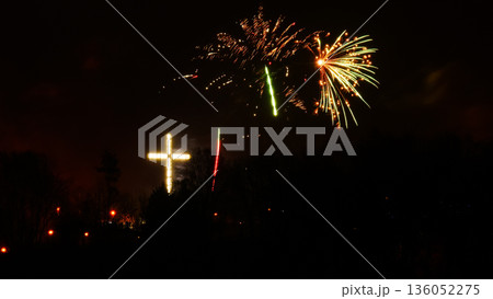 Colorful fireworks at holiday night 136052275