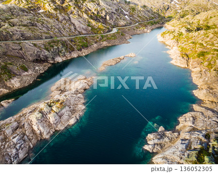 Aerial view. Road and lakes in mountains Norway Aerial view. Road and lakes in mountains Norway 136052305