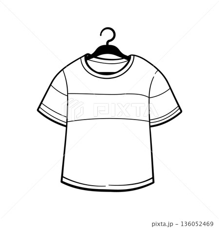 Black and white T-shirt on a hanger, without background. 136052469