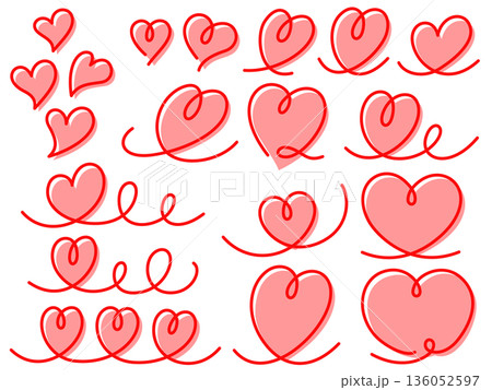 赤いハートの線画イラストセット 136052597