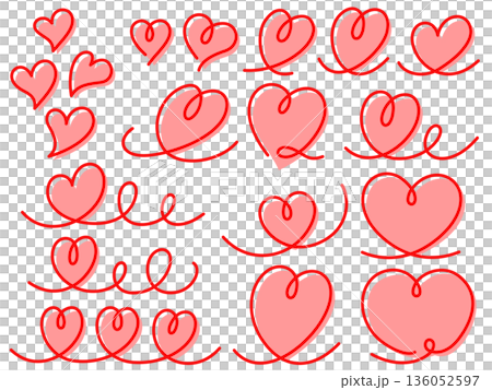 赤いハートの線画イラストセット 136052597