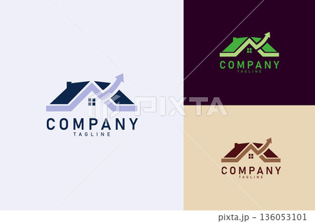 Modern Real Estate Growth Logo. House Roof with Upward Arrow Symbol Modern Real Estate Growth Logo. House Roof with Upward Arrow Symbol 136053101