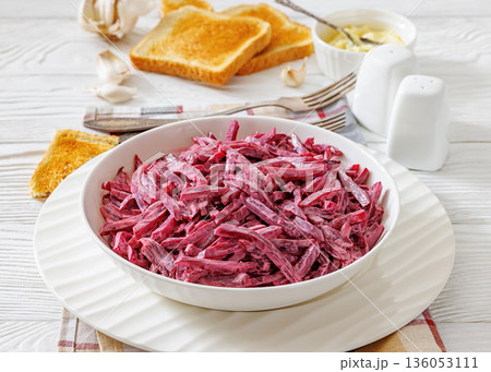 beet salad with mayo and garlic in bowl beet salad with mayo and garlic in bowl 136053111