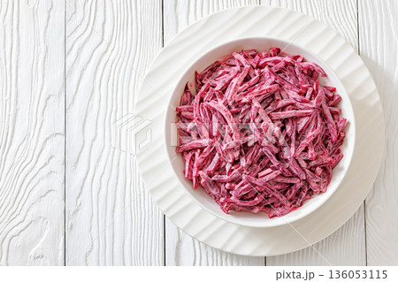 beet salad with mayo and garlic in bowl 136053115