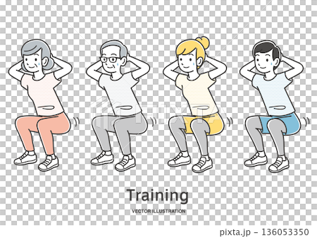 スクワットをする人々 136053350