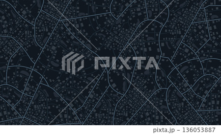 Dark blue city map background with urban streets and navigational paths. Vector illustration. Dark blue city map background with urban streets and navigational paths. Vector illustration. 136053887