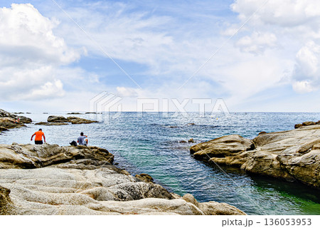 Beautiful seascape of the Cami de Ronda coastal path on the Costa Brava, from Platja d'Aro to Sant Antoni de Calonge. Cala del Pi Beautiful seascape of the Cami de Ronda coastal path on the Costa Brava, from Platja d'Aro to Sant Antoni de Calonge. Cala del Pi 136053953