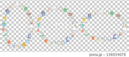 学校生活の文房具や道具のイラストの丸フレームセット 136054078