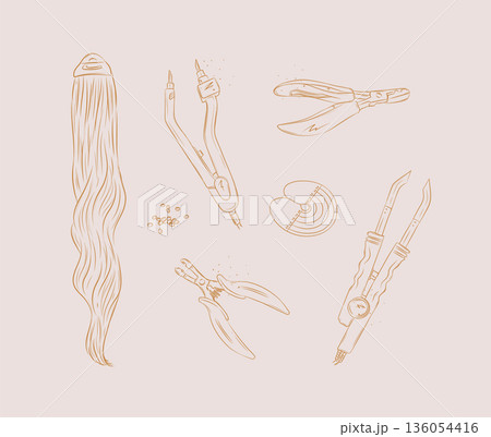 Hair extension tools for beauty salon beige 136054416