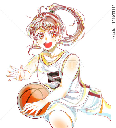 バスケットボールをする女の子 汗なし バスケットボールをする女の子 汗なし 136055119