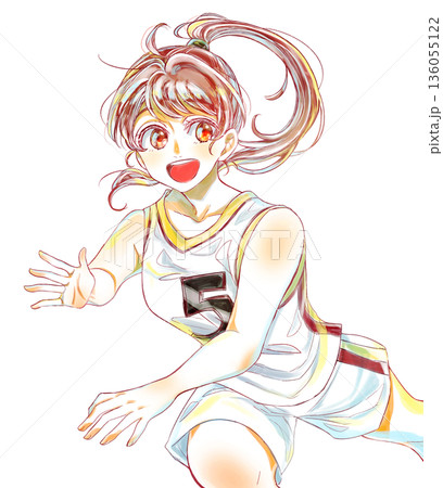 バスケットのユニフォームを着て走る女の子 汗なし バスケットのユニフォームを着て走る女の子 汗なし 136055122