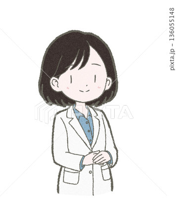 両手を前で組んでかしこまる白衣姿の医療関係者の女性の手書きイラスト素材 両手を前で組んでかしこまる白衣姿の医療関係者の女性の手書きイラスト素材 136055148