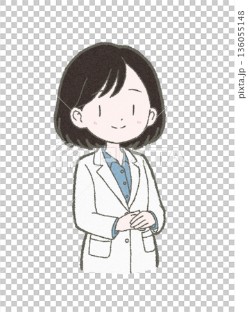 両手を前で組んでかしこまる白衣姿の医療関係者の女性の手書きイラスト素材 両手を前で組んでかしこまる白衣姿の医療関係者の女性の手書きイラスト素材 136055148