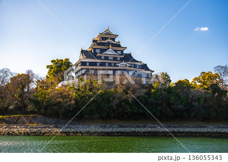 岡山市 旭川の水面越しに望む冬の岡山城 136055343