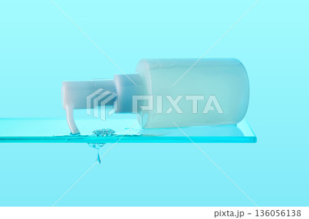 Clear cosmetic bottle with pump dispenser leaking liquid 136056138