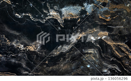 Dark brown marble texture with white natural veins. Polished stone surface showing organic patterns and elegant contrast, perfect for backgrounds, product design, architecture, or luxury interior Dark brown marble texture with white natural veins. Polished stone surface showing organic patterns and elegant contrast, perfect for backgrounds, product design, architecture, or luxury interior 136056296
