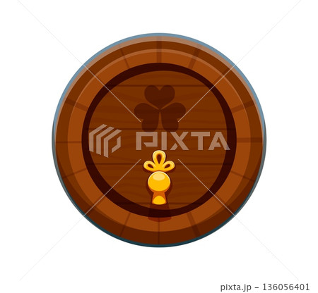 St Patricks font typeset wooden barrel number 0 zero. Saint Patrick party typography vector number, spring holiday type numeral symbol. Irish folk typeface figure or with brewery or pub beer barrel 136056401