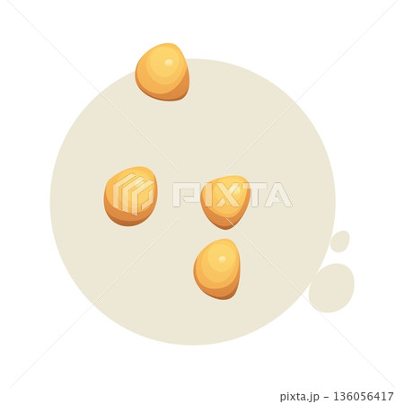 Cartoon couscous grains uses durum wheat, made from semolina. Rich in carbohydrates and plant based protein, contain B vitamins, selenium and fiber. Vector grains for healthy diet and Arabic cuisine 136056417
