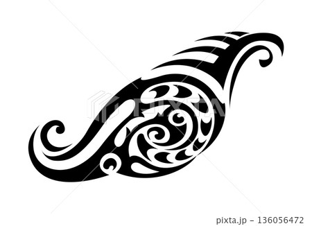 Black maori tattoo tribal pattern. Polynesian culture arm ornament with fishhook, swirl, border, wave element. Abstract new zealand, filipino and hawaiian indigenous motif artwork stencil 136056472
