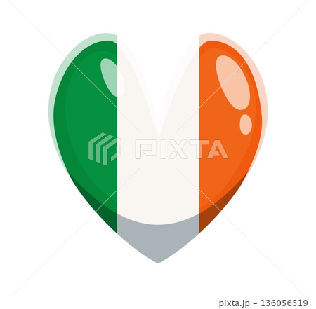 St Patricks font typeset Ireland flag heart letter V. Saint Patrick day ABC typeset vector sign, spring holiday type symbol. Irish folk font element or letter with Irish flag colors love heart 136056519