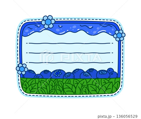 Kids memo note frame with ripe blueberry berries for message sticker, cartoon vector. Blueberry jam splash and flowers for kids memo note or adhesive post, daily agenda memo and task planner label Kids memo note frame with ripe blueberry berries for message sticker, cartoon vector. Blueberry jam splash and flowers for kids memo note or adhesive post, daily agenda memo and task planner label 136056529