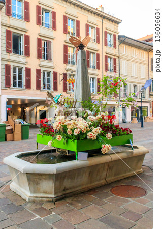 Water fountain decorated for Easter in Morges, Switzerland 136056634