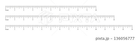 Measuring chart 10, 12, 14 inches. Ruler scales ten, twelve, fourteen. Set of sewing tool icons. Length measurement math, distance, height. Measuring chart 10, 12, 14 inches. Ruler scales ten, twelve, fourteen. Set of sewing tool icons. Length measurement math, distance, height. 136056777