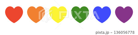 Hearts in Rainbow flag colours. Gay pride Heart frames. Progress Logo symbol. LGBT flat icons. Set of stickers. Red, orange, yellow, green, blue, violet Heart badge, button collection. Template design Hearts in Rainbow flag colours. Gay pride Heart frames. Progress Logo symbol. LGBT flat icons. Set of stickers. Red, orange, yellow, green, blue, violet Heart badge, button collection. Template design 136056778