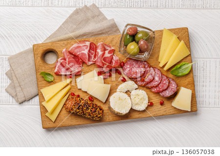 Cheese and meat antipasti platter Cheese and meat antipasti platter 136057038