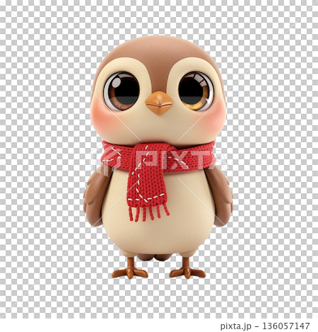 Adorable cartoon bird character wearing a red scarf Adorable cartoon bird character wearing a red scarf 136057147