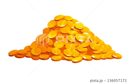 Cartoon pile of gold coins, Egypt game icon asset, ancient Egyptian treasure. Vector ancient shiny golden coins, symbol of wealth, fortune, abundance and prosperity, success and pharaoh riches 136057172