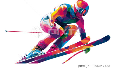 Freestyle skiing graphic art effect poster. Freestyle skiing dynamic multicolor graphic wallpaper or banner Freestyle skiing graphic art effect poster. Freestyle skiing dynamic multicolor graphic wallpaper or banner 136057488