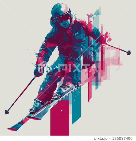 Freestyle skiing graphic art effect poster. Freestyle skiing dynamic multicolor graphic wallpaper or banner Freestyle skiing graphic art effect poster. Freestyle skiing dynamic multicolor graphic wallpaper or banner 136057490