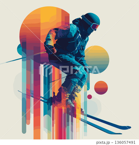 Freestyle skiing graphic art effect poster. Freestyle skiing dynamic multicolor graphic wallpaper or banner Freestyle skiing graphic art effect poster. Freestyle skiing dynamic multicolor graphic wallpaper or banner 136057491