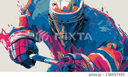 Ice hockey graphic art effect poster. Ice hockey dynamic multicolor graphic wallpaper or banner 136057495