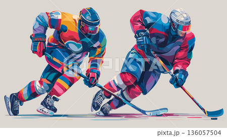 Ice hockey graphic art effect poster. Ice hockey dynamic multicolor graphic wallpaper or banner Ice hockey graphic art effect poster. Ice hockey dynamic multicolor graphic wallpaper or banner 136057504