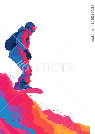 Snowboarding graphic art effect poster. Snowboarding dynamic multicolor graphic wallpaper or banner Snowboarding graphic art effect poster. Snowboarding dynamic multicolor graphic wallpaper or banner 136057538