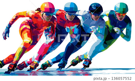 Speed skating graphic art effect poster. Speed skating dynamic multicolor graphic wallpaper or banner 136057552