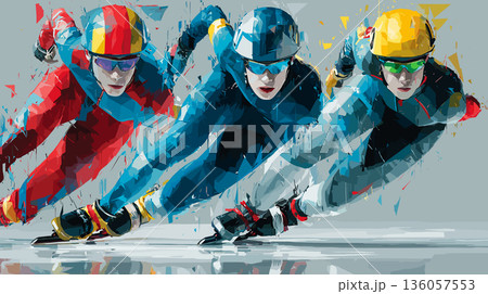 Speed skating graphic art effect poster. Speed skating dynamic multicolor graphic wallpaper or banner 136057553