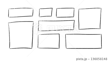 Hand drawn crayon box frame with black pen border and doodle rectangle shape. Childish chalk texture with rough brush strokes. Cute pastel frames for school or kindergarten posters, text design. Hand drawn crayon box frame with black pen border and doodle rectangle shape. Childish chalk texture with rough brush strokes. Cute pastel frames for school or kindergarten posters, text design. 136058148