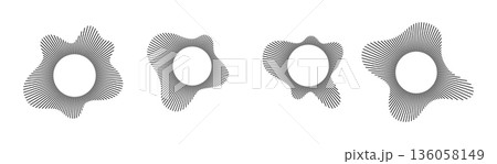 Sound wave icon with circular radial pattern and music audio lines. Abstract concentric soundwave graphic featuring ripple effect, pulse energy and geometric burst design on white background. Sound wave icon with circular radial pattern and music audio lines. Abstract concentric soundwave graphic featuring ripple effect, pulse energy and geometric burst design on white background. 136058149